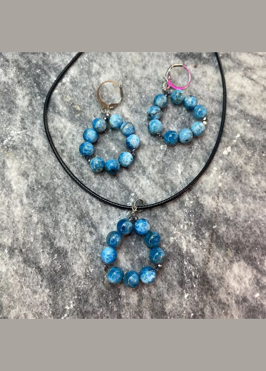 Набор Серьги + Кулон натуральный Апатит d-6мм L-40-45см No Brand сережки+кулон (301086640)