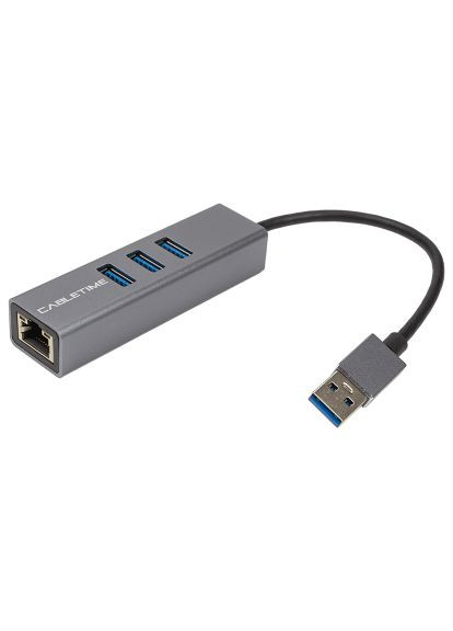 Концентратор (CA913374) CABLETIME USB 3.0 to 3xUSB 3.0 + RJ45 0.15m (366650581)