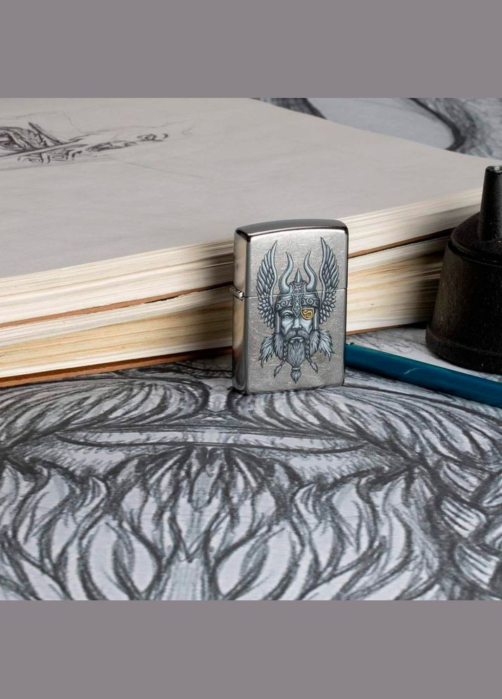 Комплект Зажигалка Viking Warrior Design 29871 + Подарочная упаковка + Бензин + Кремни Zippo (316518012)