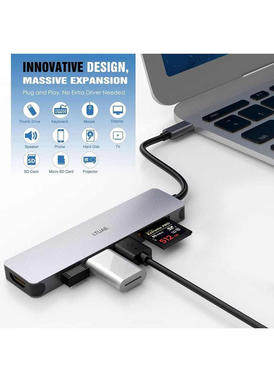 Концентратор USB C хаб Hub с выходом HDMI 4K USB 3.0 SD/TF No Brand (363320402)
