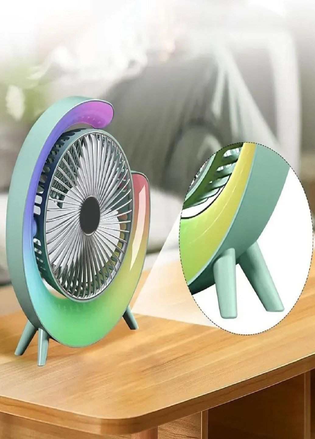 Настольный аккумуляторный вентилятор с RGB подсветкой Fan F13, Colorful Desktop Fan Зеленый VTech (330258412)