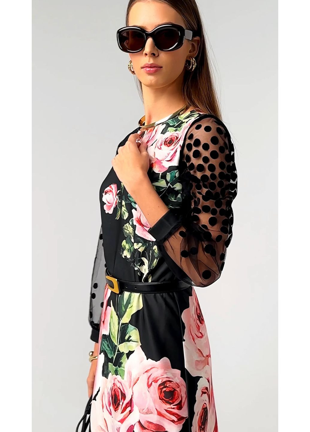 Комбинированное принтованное платье с гипюровым рукавом - ua44 / eu38 Iren Klairie