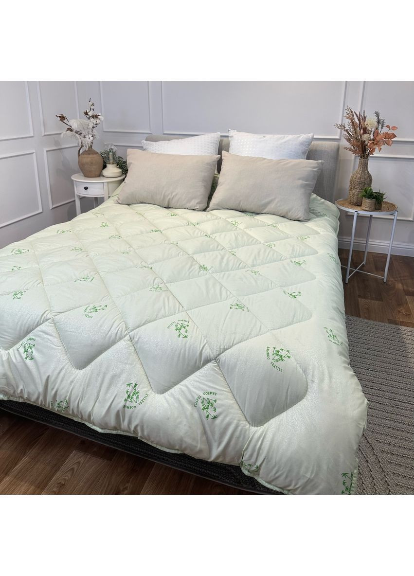 Ковдра полуторна стьобана зимова з бамбукового волокна 21528 145х210 см салатова Leri Max (365680367)