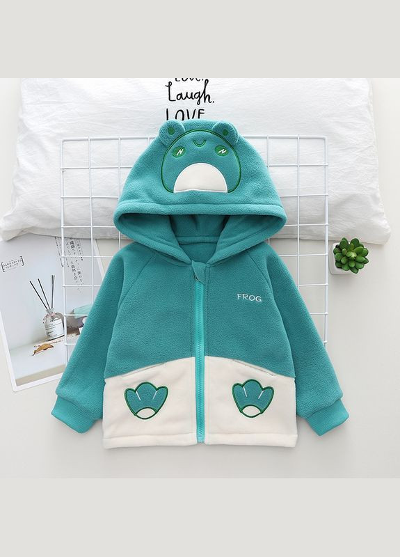 Qoopixie кофта дитяча флісова з капюшоном та звірятком ( 90см ) (13615) зелений фліс