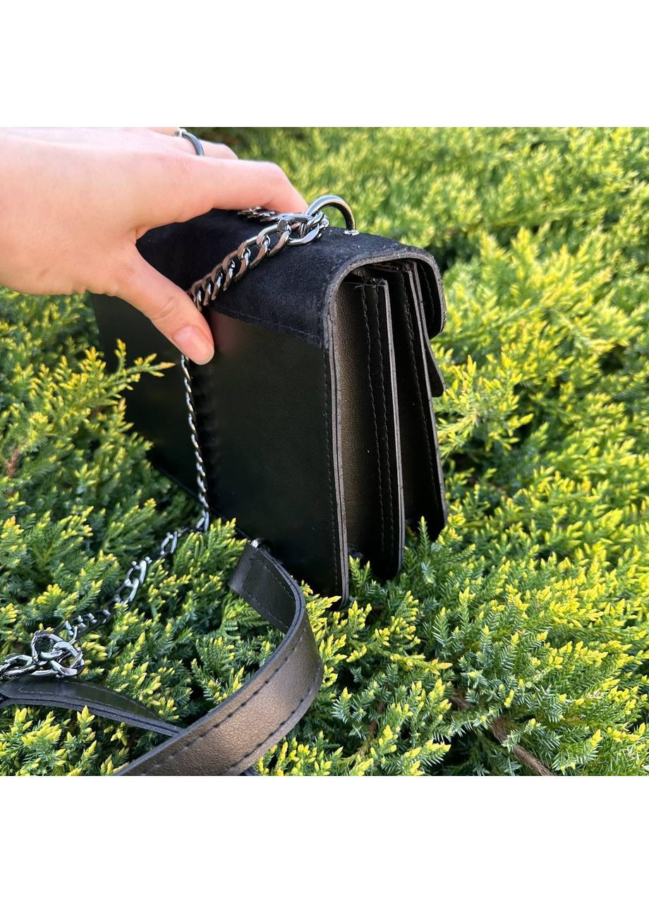 Женская мини сумочка клатч с подковой черная на цепочке из натуральной замши и экокожи ProDobro (363222035)