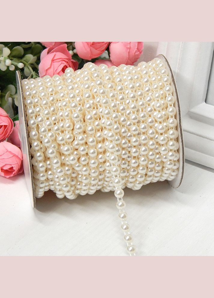 Напівнамистини Перли на нитці, фіксовані, 6 мм, кремові No Brand (340483470)