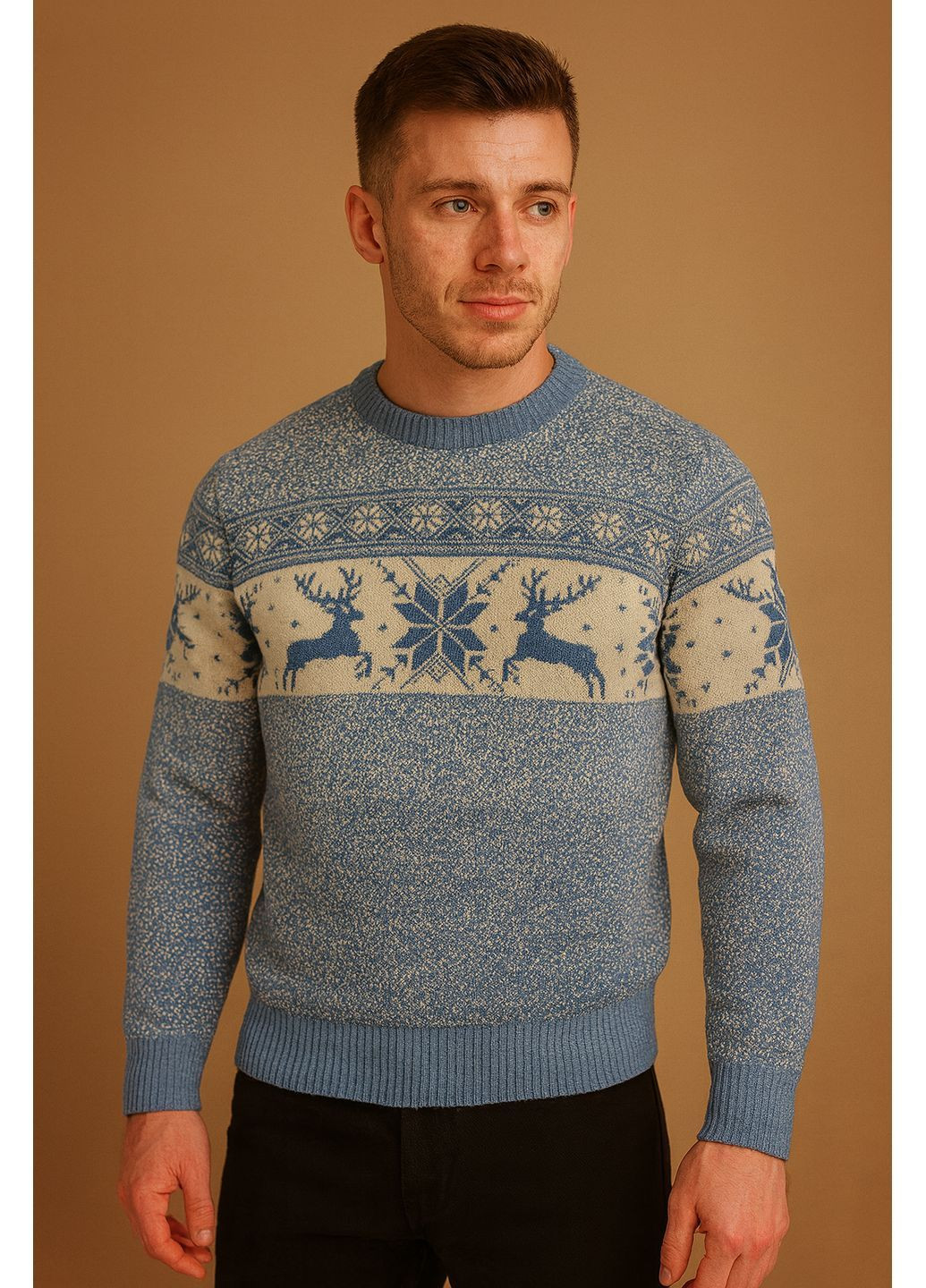 Блакитний зимовий светр новорічний чоловічий джемпер No Brand светр