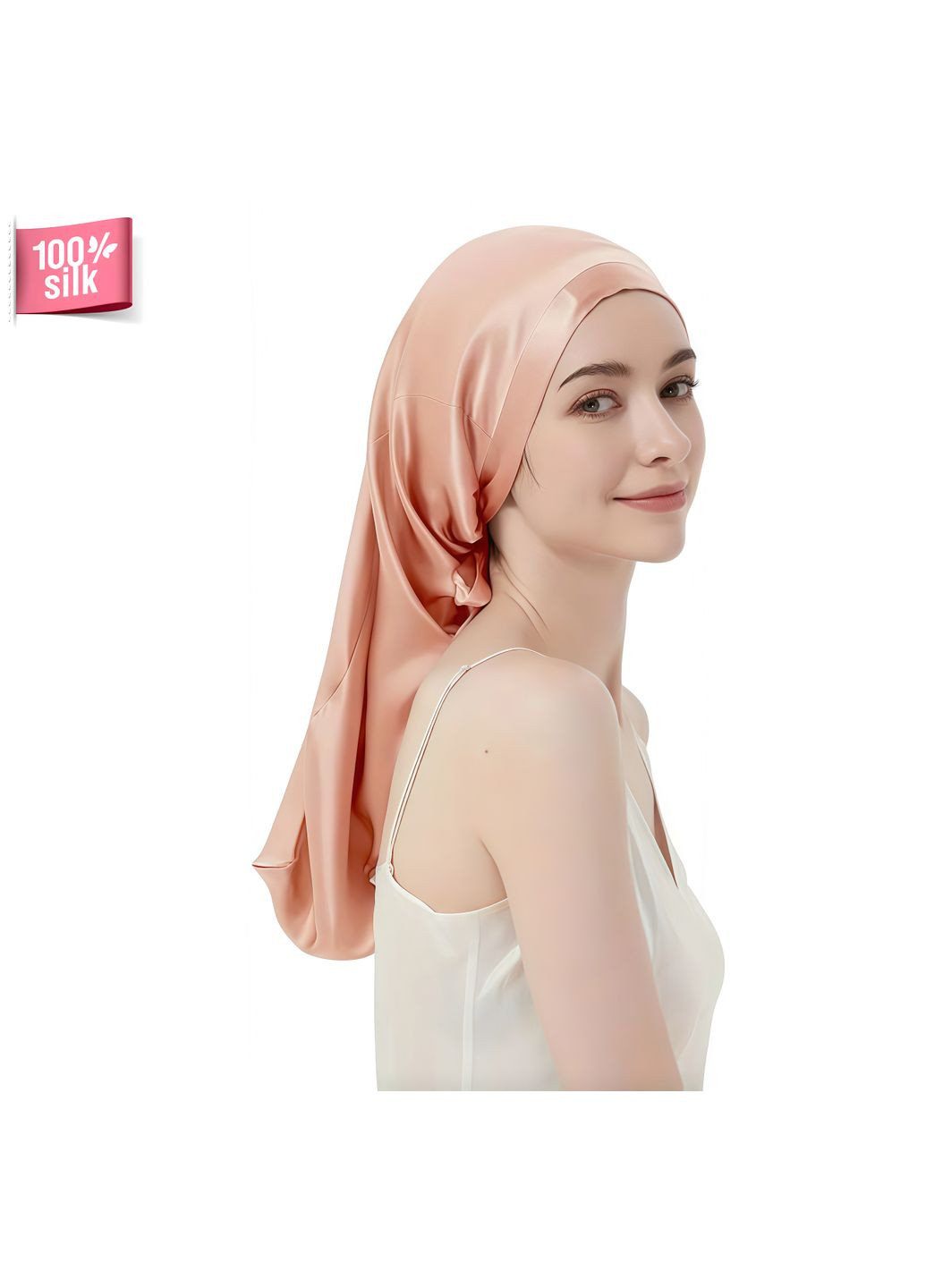 Шелковая шапочка для сна из 100% натурального шелка для защиты волос (персиковый) Maryuphair (361220419)