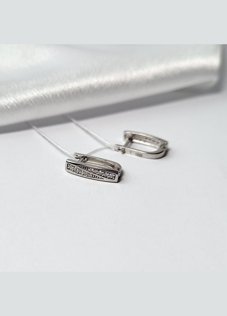 Срібні сережки з білим камінням срібло 925 проби Родоване 1556 1.65г No Brand (306741675)