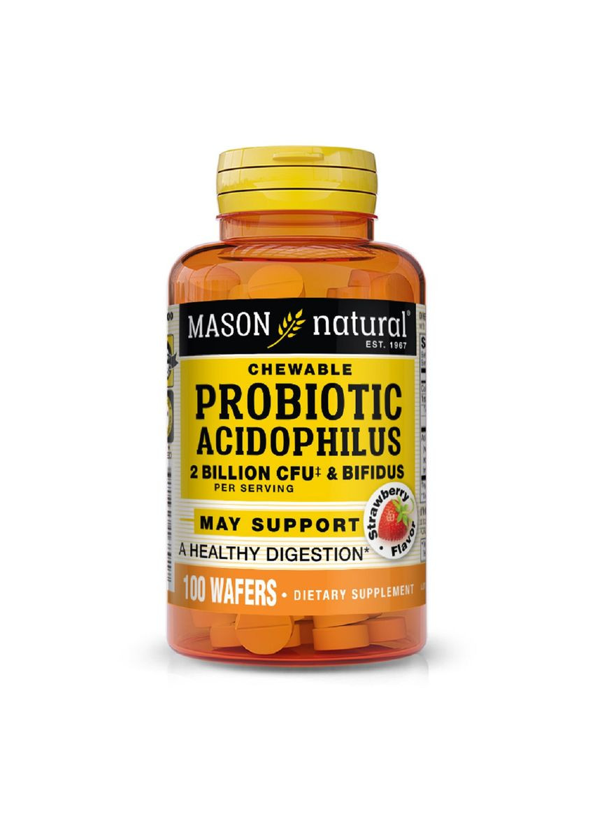 Пробиотики 2 млд КОЕ, вкус клубники, Probiotic Acidophilus With Bifidus,, 100 жевательных таблеток Mason Natural (322741188)