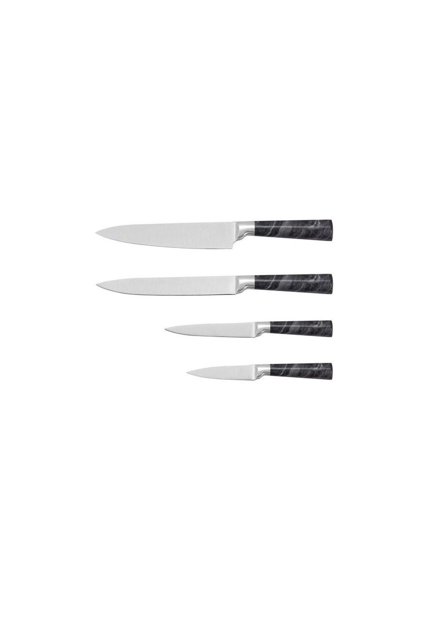 Набор кухонных ножей 4 пр с ручкой "черный мрамор" нержавеющая сталь Con Brio серебряные,