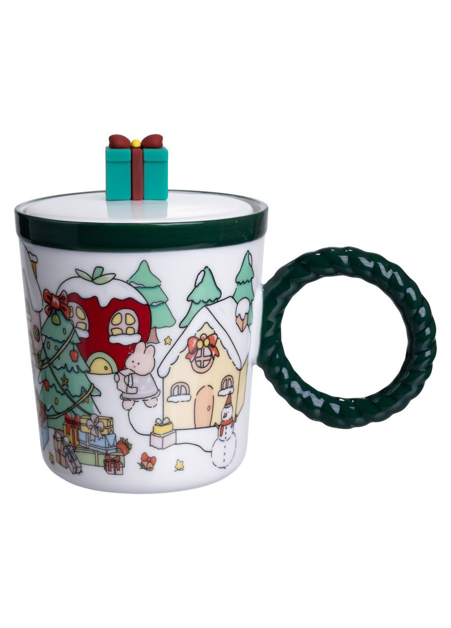 Чашка фарфоровая с крышкой Подарок 400 (мл) Зеленый FM-CS-36C Yiwu (370969226)