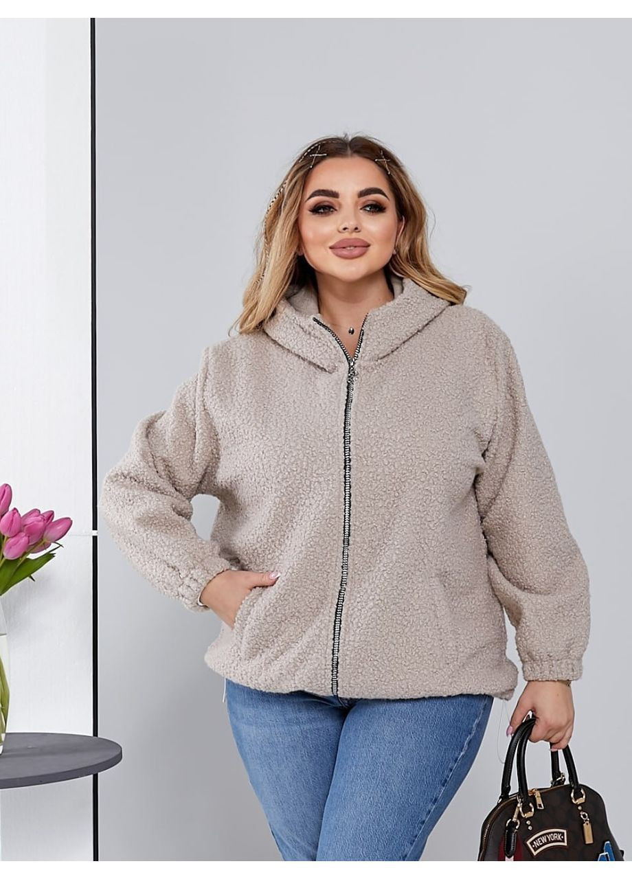 Бежевая демисезонная женская куртка тедди, без подкладки No Brand