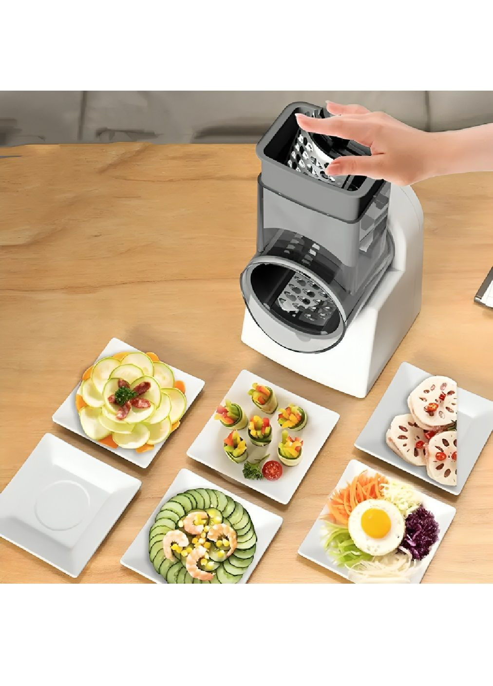 Электрическая кухонная овощерезка слайсер с насадками 3 штуки для овощей фруктов сыра 29х14.8х13.5 см (480863-Prob) Unbranded (346389829)
