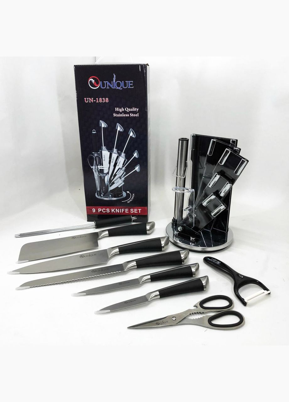 Набор Кухонных ножей с ножницами и подставкой UN-1838, Поварской нож нержавеющая сталь Unique (364664046)