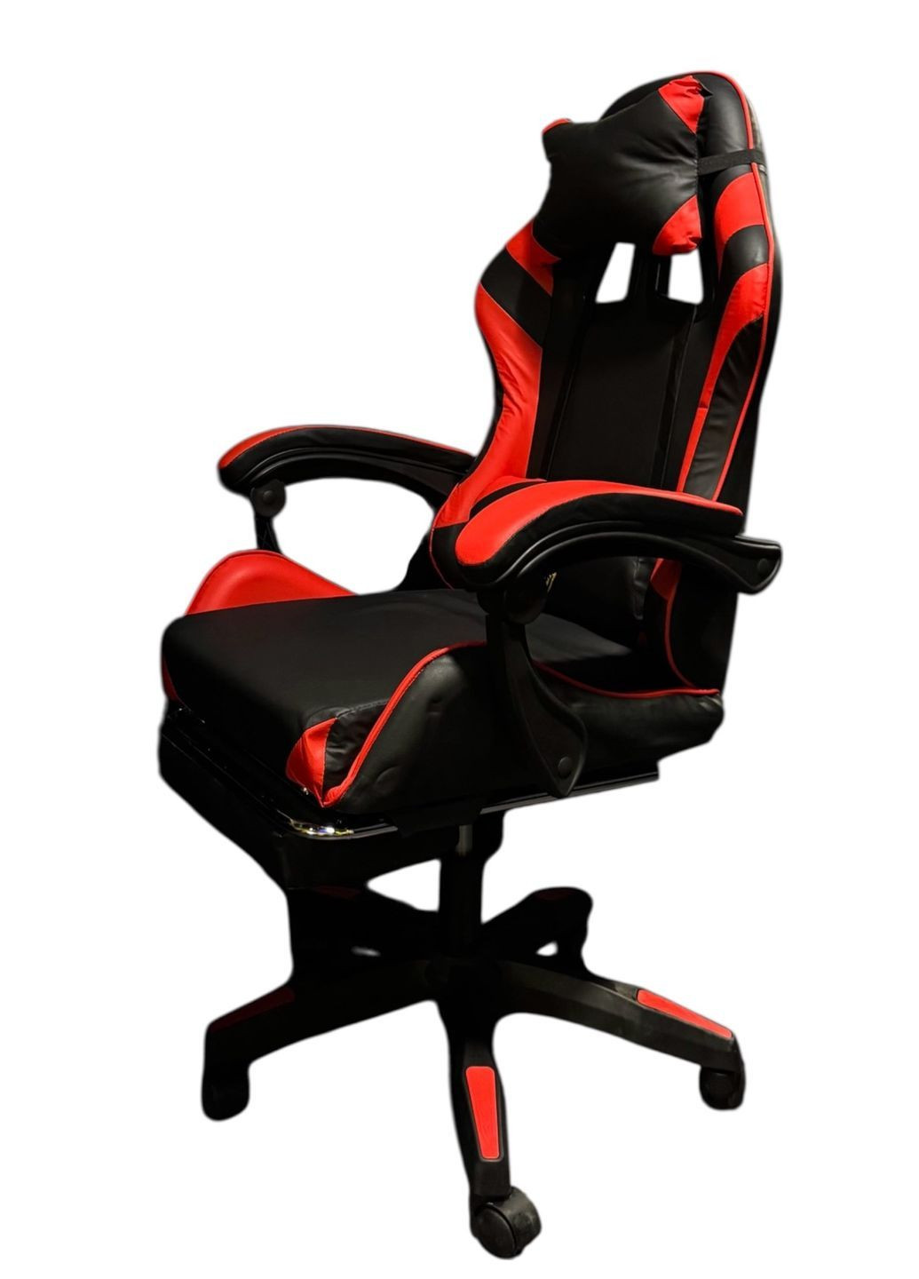 Геймерське крісло Primaveo з ергономічними подушками та висувною підставкою для ніг, Чорний/Червоний No Brand (368468396)