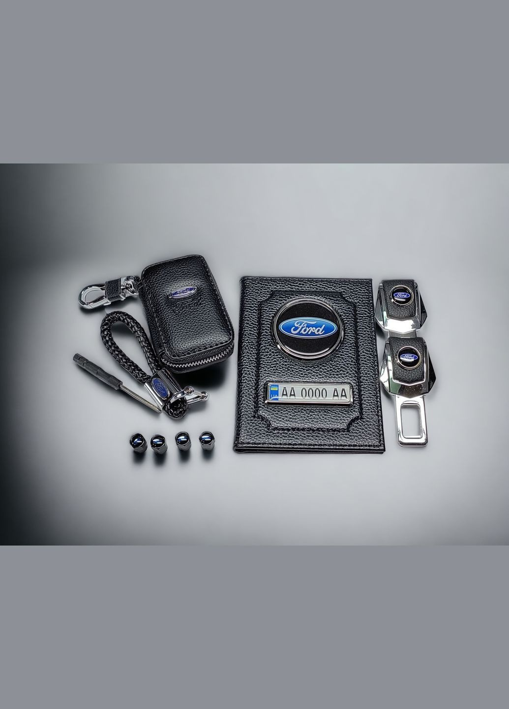 Комплект на подарок с логотипом, обложка, брелок, ключница, колпачки на ниппель Ford (331018128)