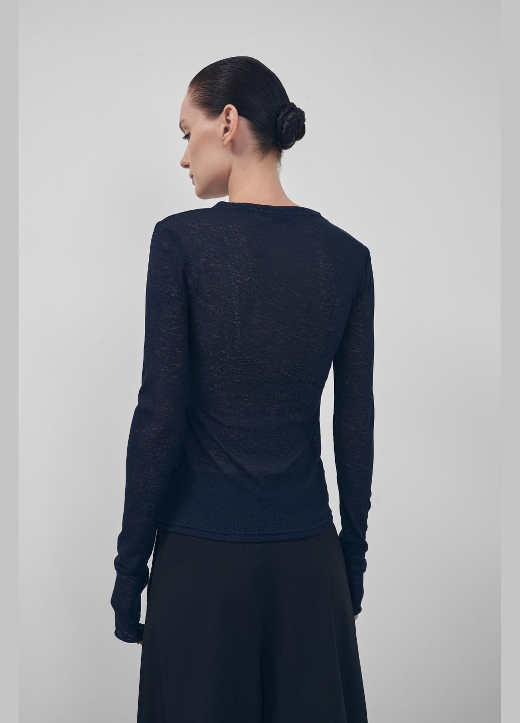 Текстурний лонгслів з подовженими рукавами темно-синього кольору FLOW (313587639)