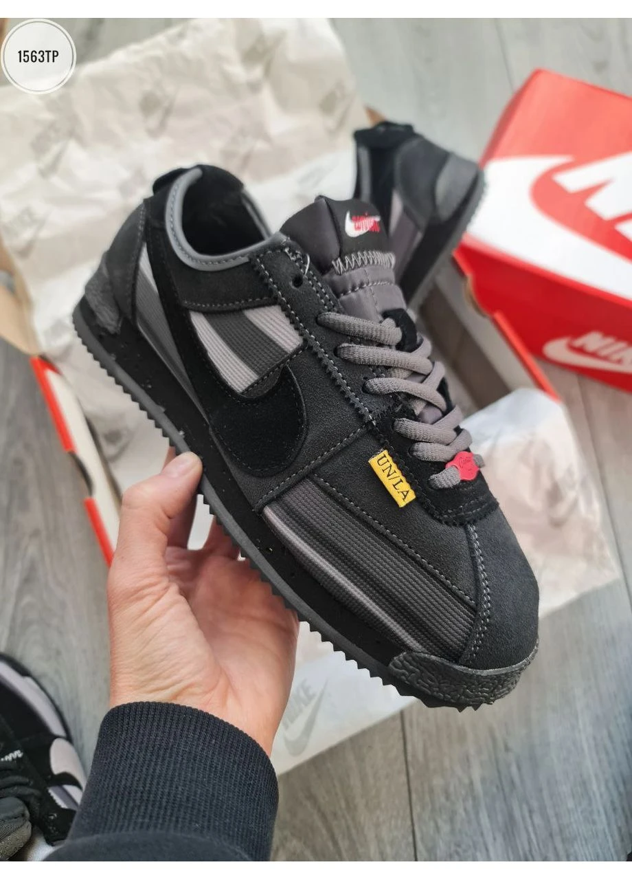 Черные демисезонные кроссовки мужские nike cortez x union l.a gray/black найк кортез черные No Brand