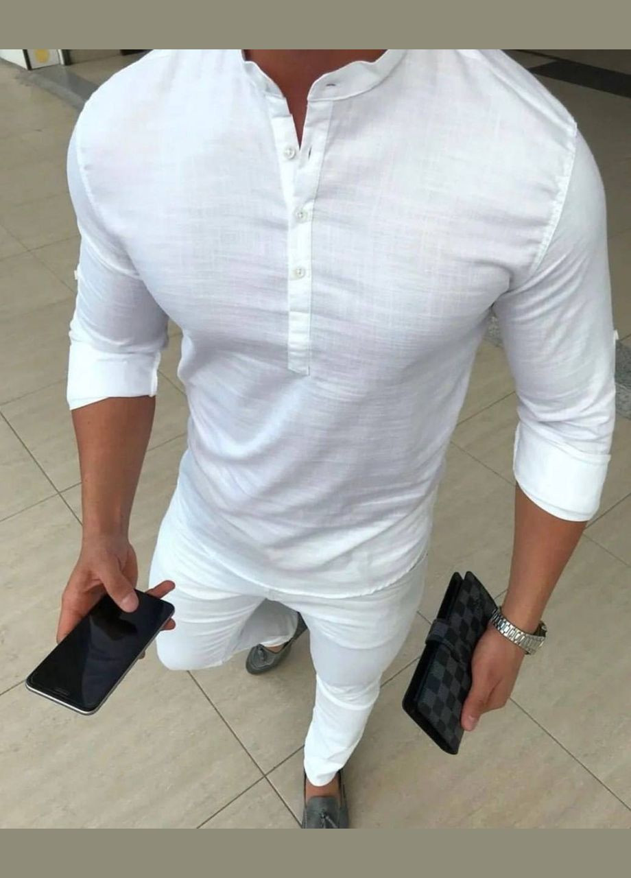 Белая спортивная, повседневный, кэжуал рубашка однотонная No Brand