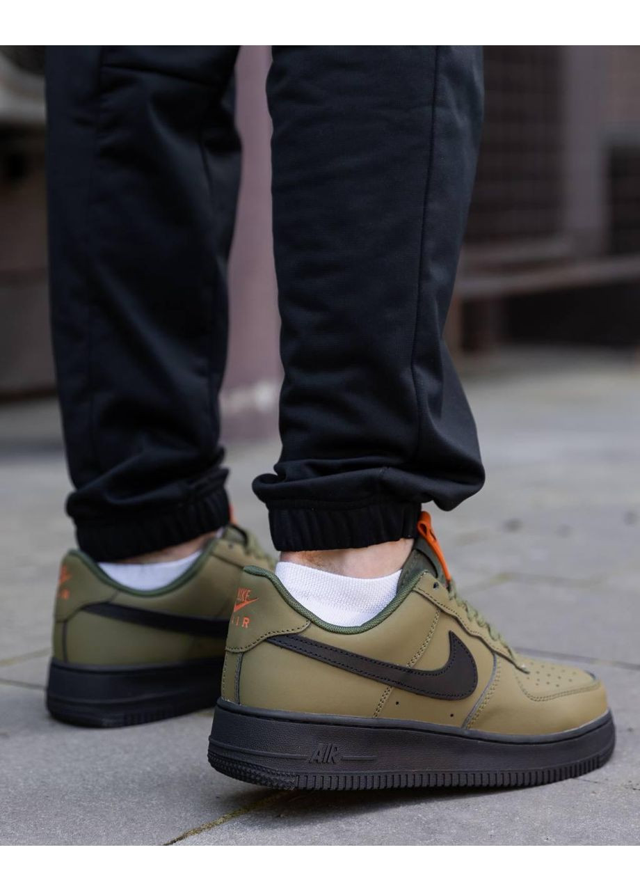 КРОССОВКИ ЖЕНСКИЕ NIKE AIR FORCE 1 07 LOW KHAKI НАЙК АИР ФОРС 1 ПРЕМИУМ No Brand чёрные демисезоны (367167854)