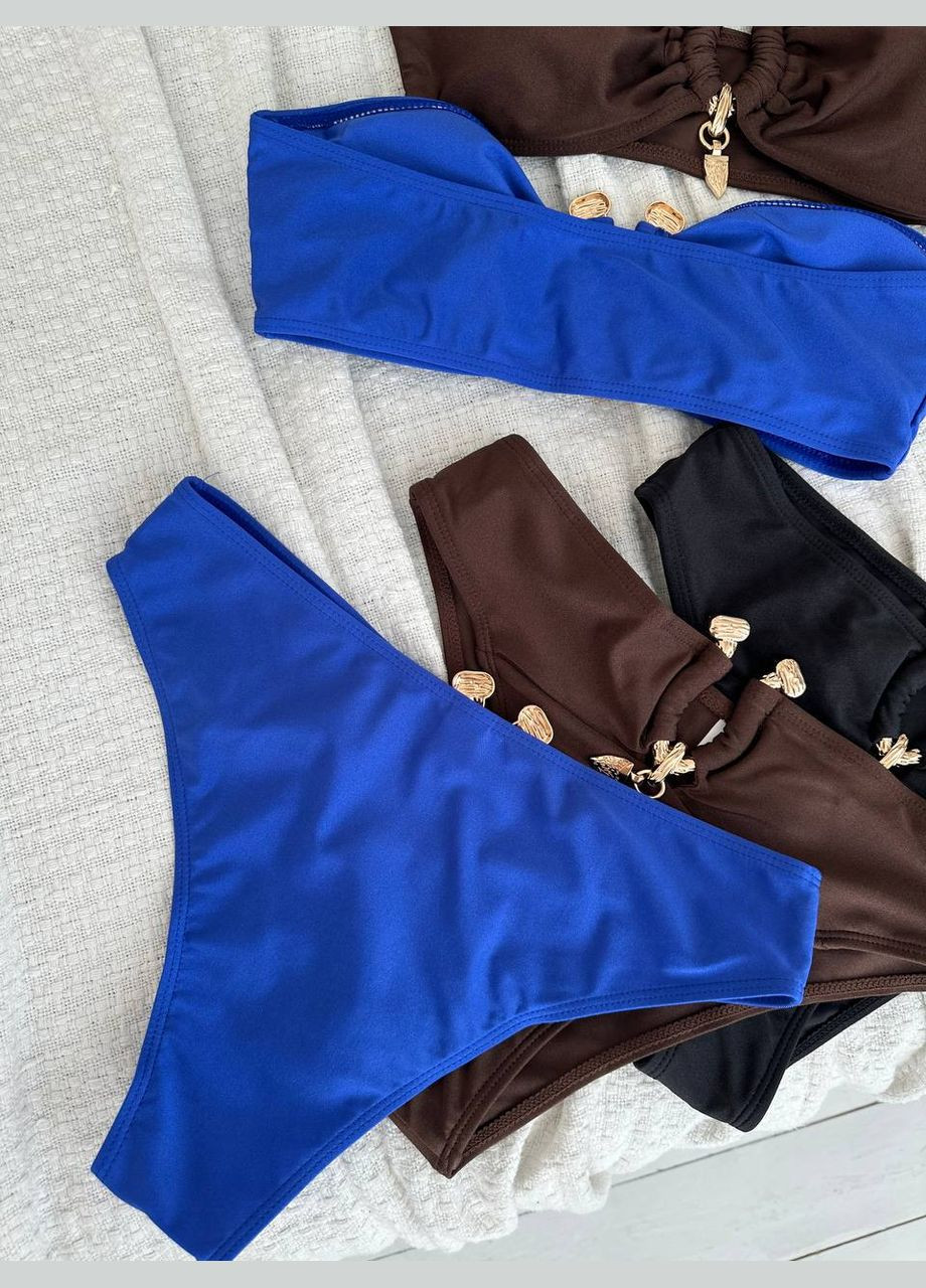 Чорний літній ефектний купальник із золотистою фурнітурою роздільний, бандо Vakko