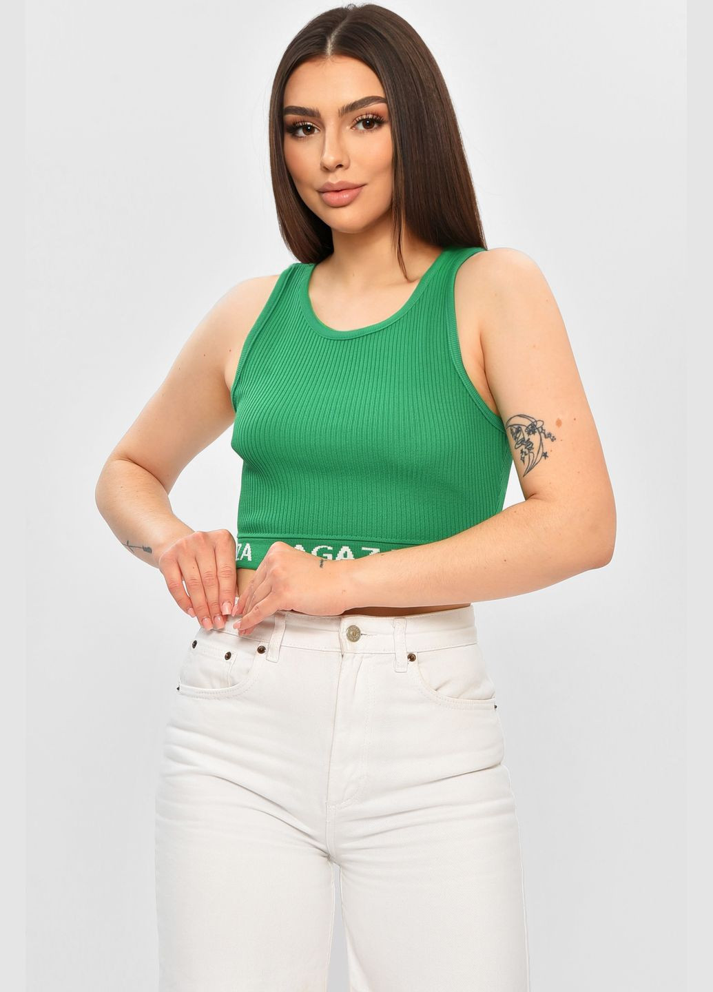 Топ-майка у рубчик жіноча зеленого кольору Let's Shop — 336336175