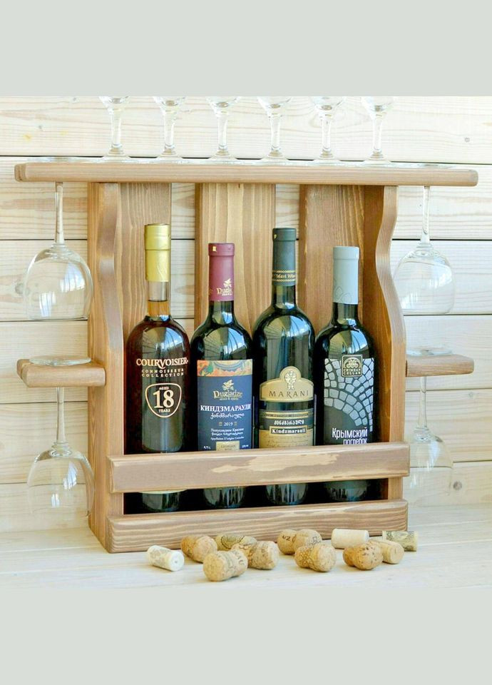 Настінна винна полиця з дерева Накагута 4 сієна (ПНК-408805) No Brand (327426308)