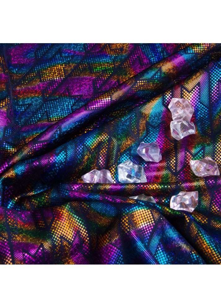 Тканина трикотаж Біфлекс Голограма 240 г/м2, тканина стрейчева трикотажна, тканина еластична блискуча т/синій IDEIA (373004797)