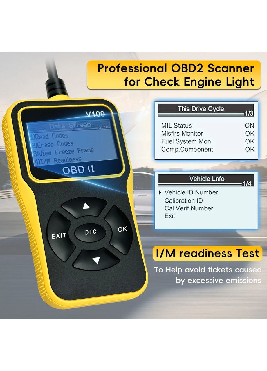 Автомобильный сканер V100 OBD2 универсальный инструмент для диагностики и сброса ошибок жёлтый No Brand (368697862)