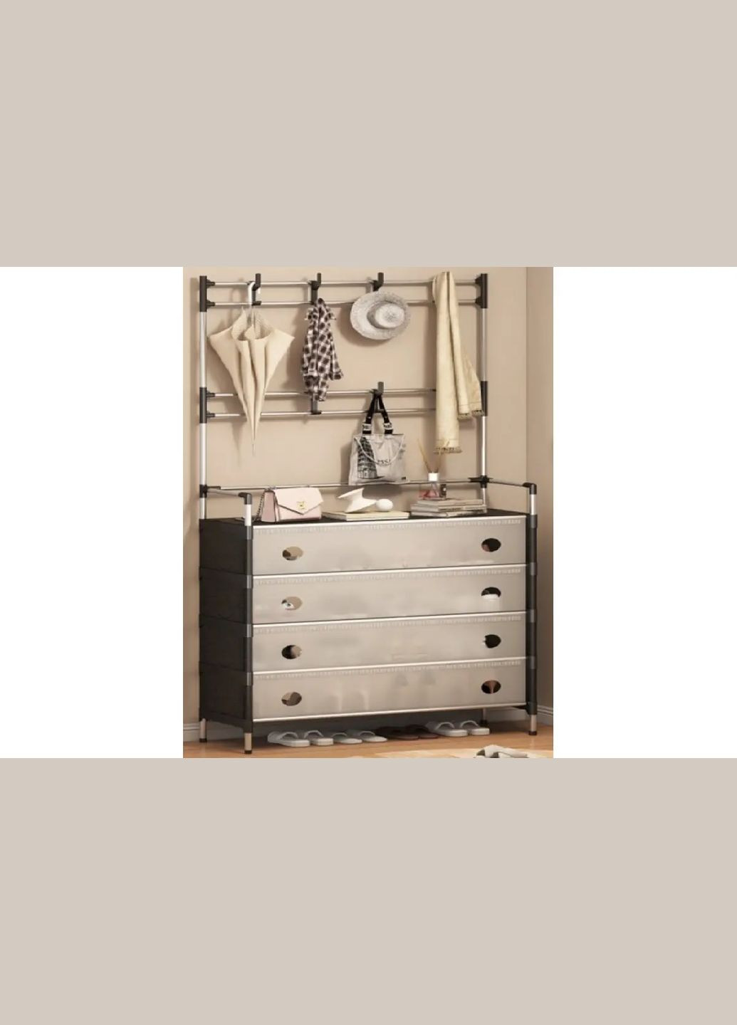 NEW Залізна вішалка для одягу + підставка для взуття, 2 в одному, 4 полиці Чорно-біла Converse (332181375)