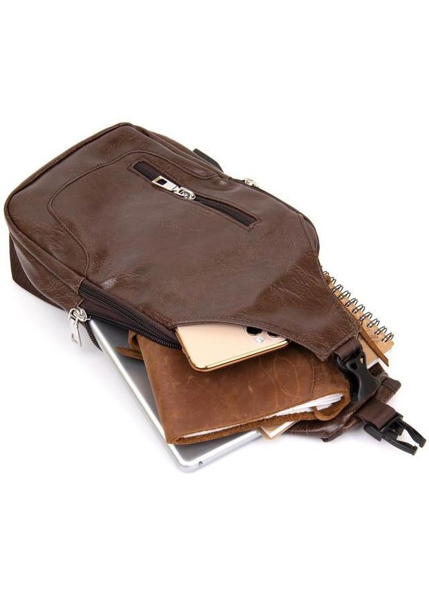 Сумка слинг через плечо мужская из экокожи с USB портом для телефона и для документов средняя Коричневый 39002 Vintage (351403603)