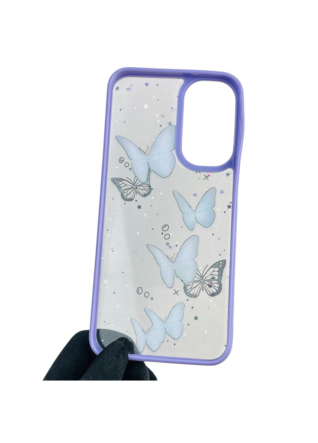 Чехол для Galaxy A14 4G (SM-A145F) с блёстками с бабочками на самсунг а14 4г сиреневый Samsung (366388243)