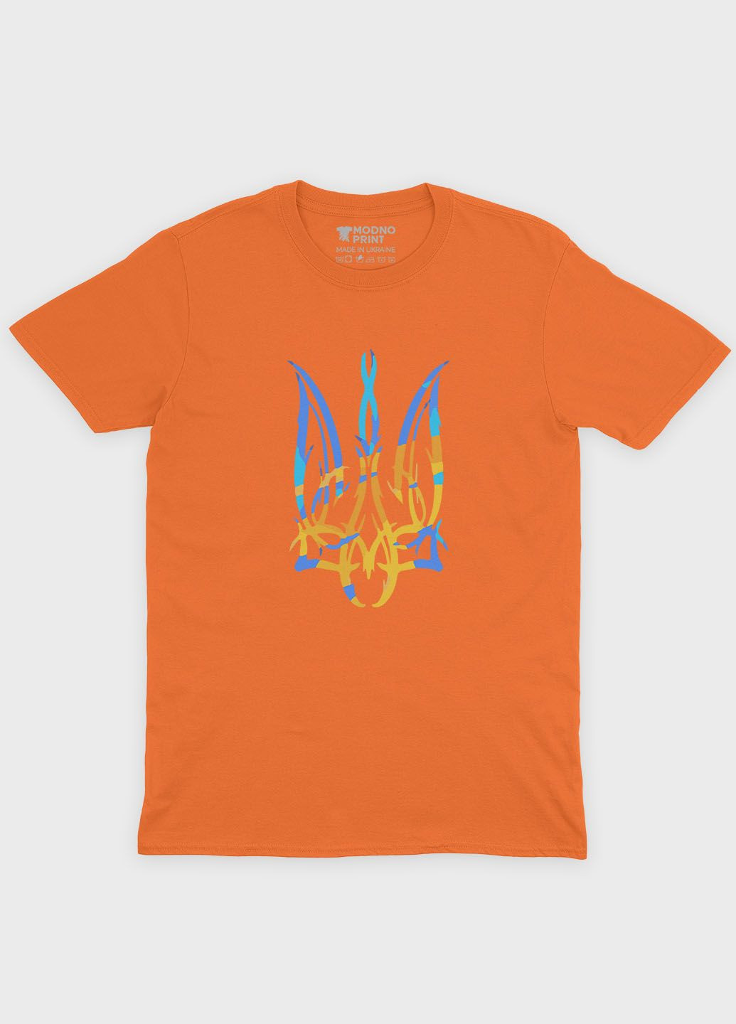 Оранжевая демисезонная футболка для мальчика с патриотическим принтом гербтризуб (ts001-1-ora-005-1-013-b) Modno