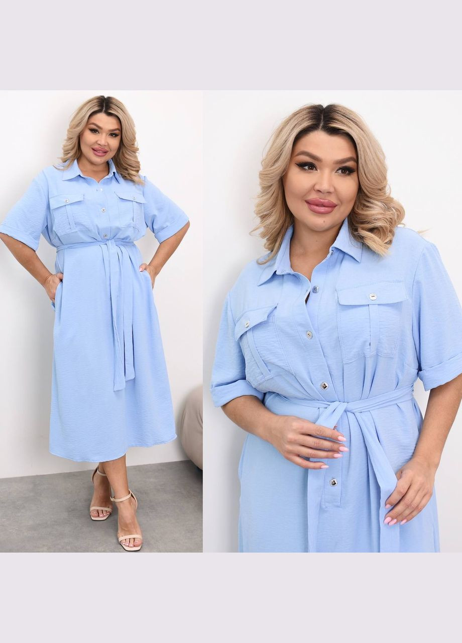 Голубое платье америк креп жатка с поясом на пуговицах No Brand