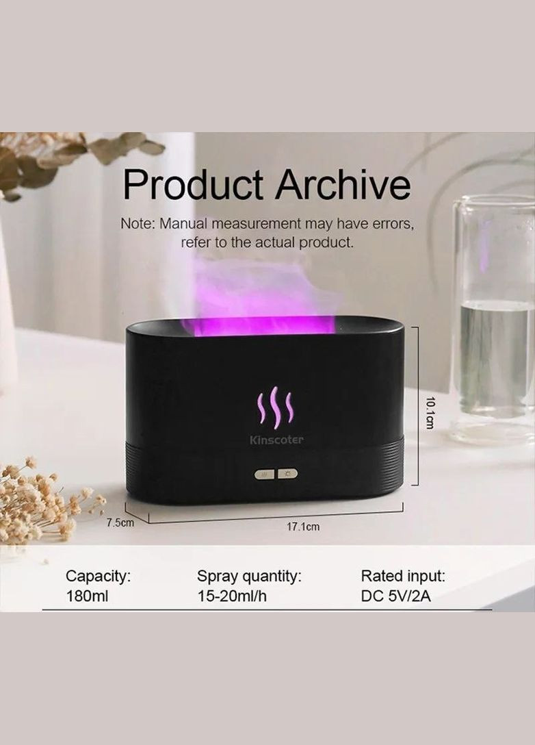 Ультразвуковий зволожувач повітря ароматизатор з підсвічуванням у вигляді полум'я (Black) No Brand (341317077)