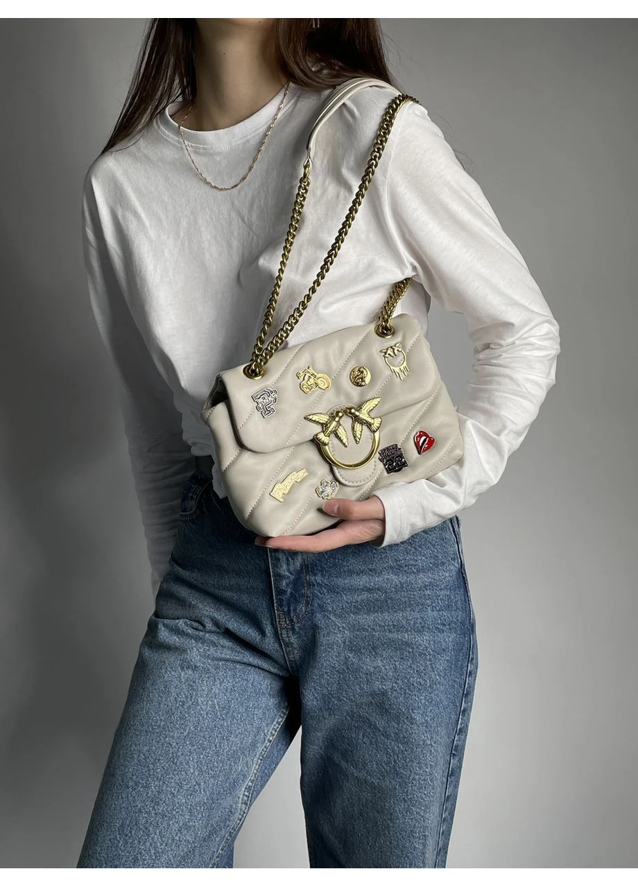 Сумка жіноча Grey Quilted Leather Love Mini Puff Pins No Brand (402817258)