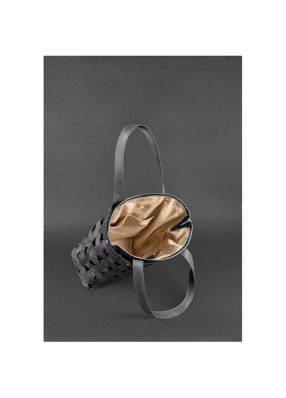 Кожаная плетеная сумка женская через плечо шоппер Пазл L Crazy horse Черный BlankNote (302007884)