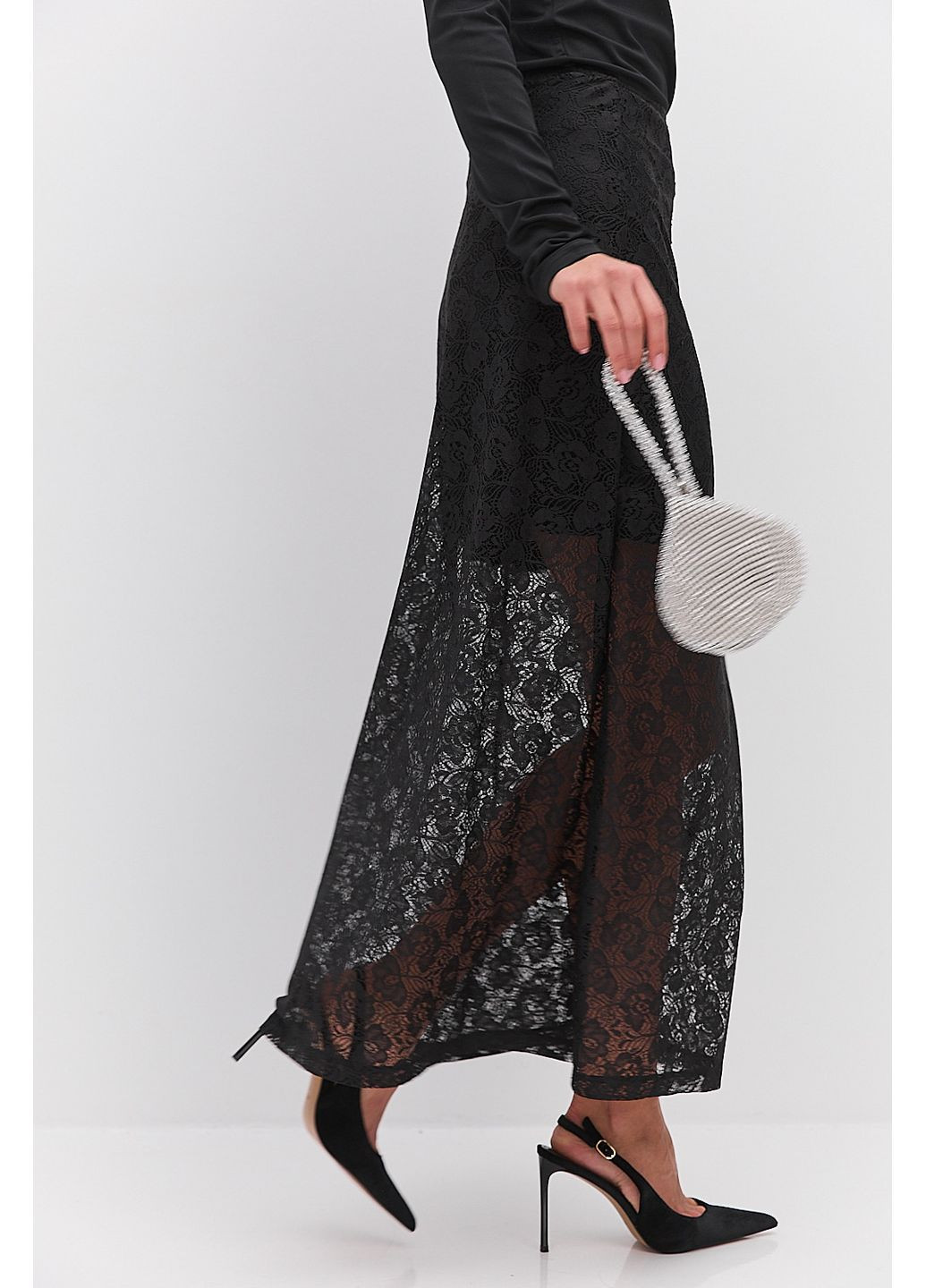 Довга спідниця-трапеція з мережива чорна розмір Arjen (373682357)