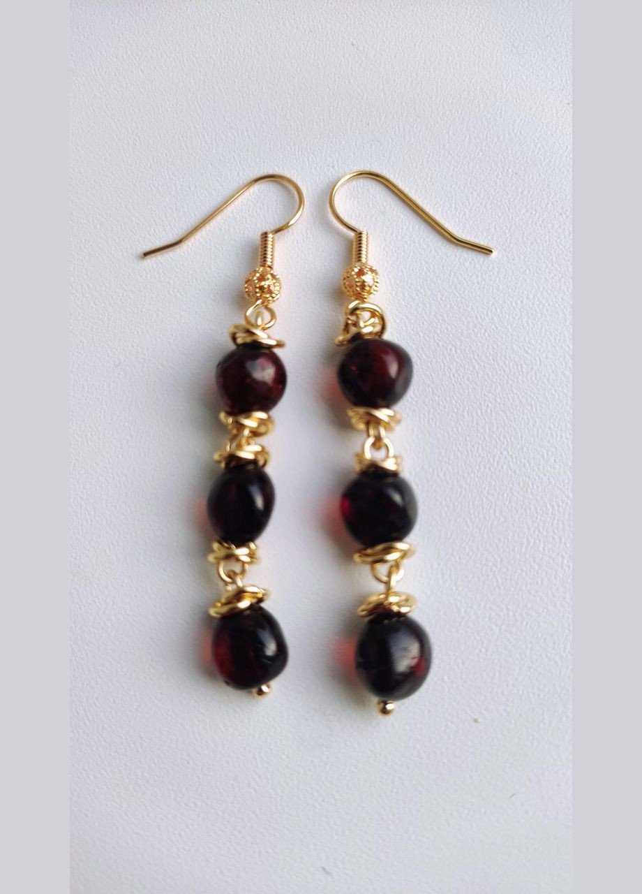 Сережки 2489 з натурального бурштину відтінок темна вишня MINOV (311310517)