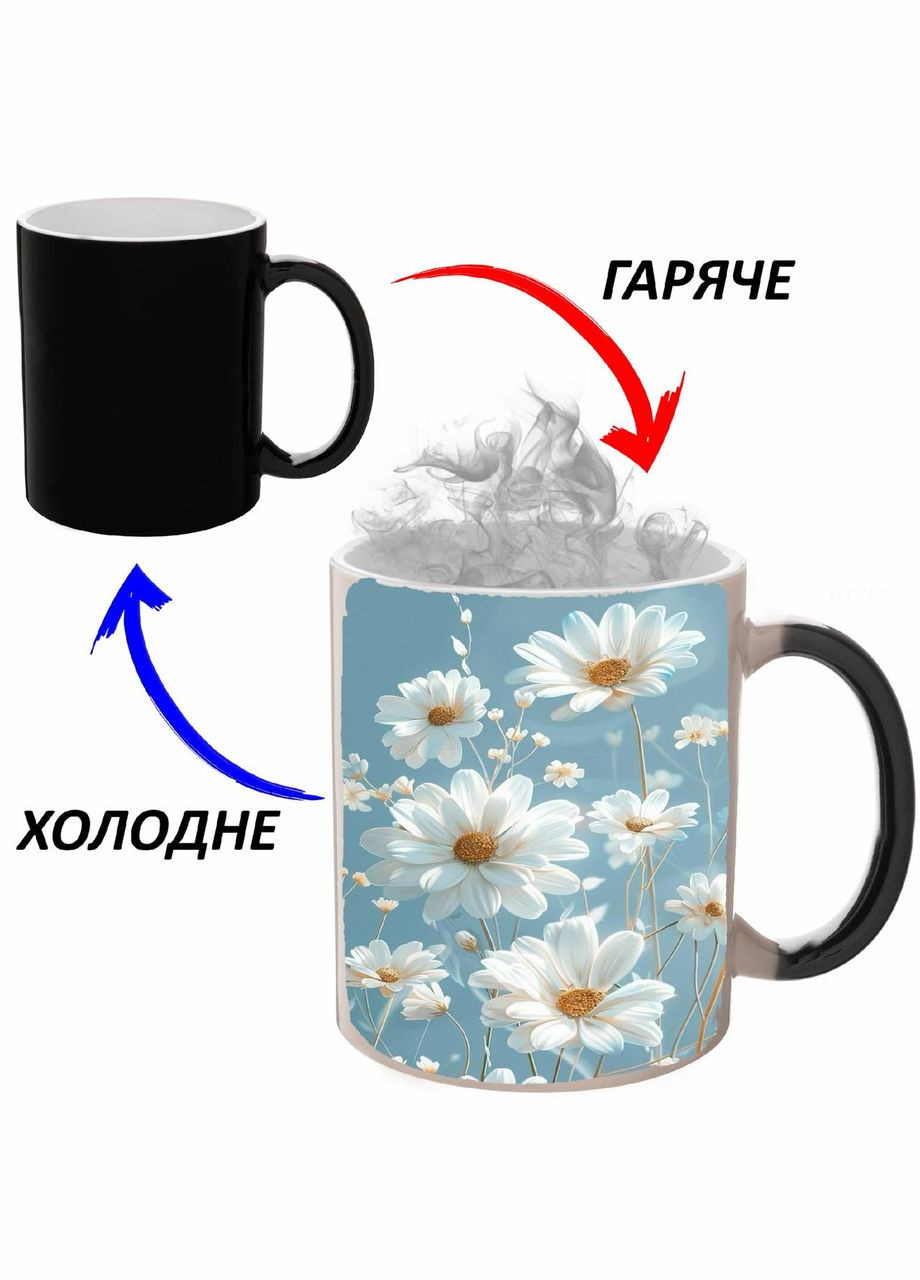 Чашка хамелон (кружка, чашка) Цветы #0016 Черная 330 мл No Brand (323470452)