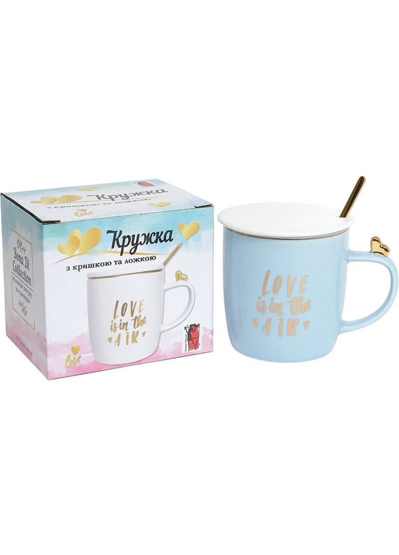 Кружка фарфоровая Love is in the air 375мл с крышкой и ложечкой для влюбленных романтический подарок Bona (368988105)