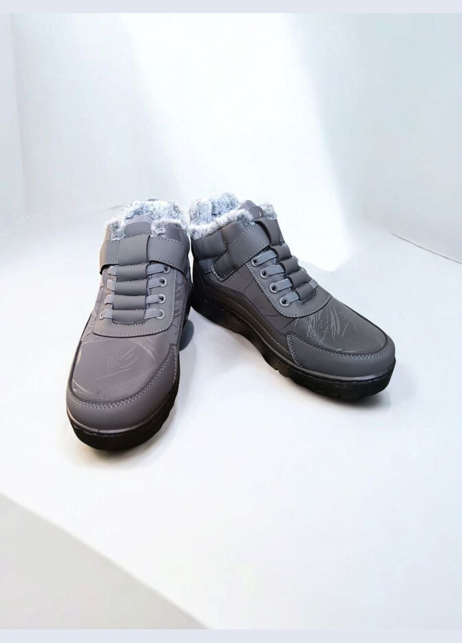 Черевики жіночі еко-шкіра/плащівка на хутрі сірі Ippon (311601117)