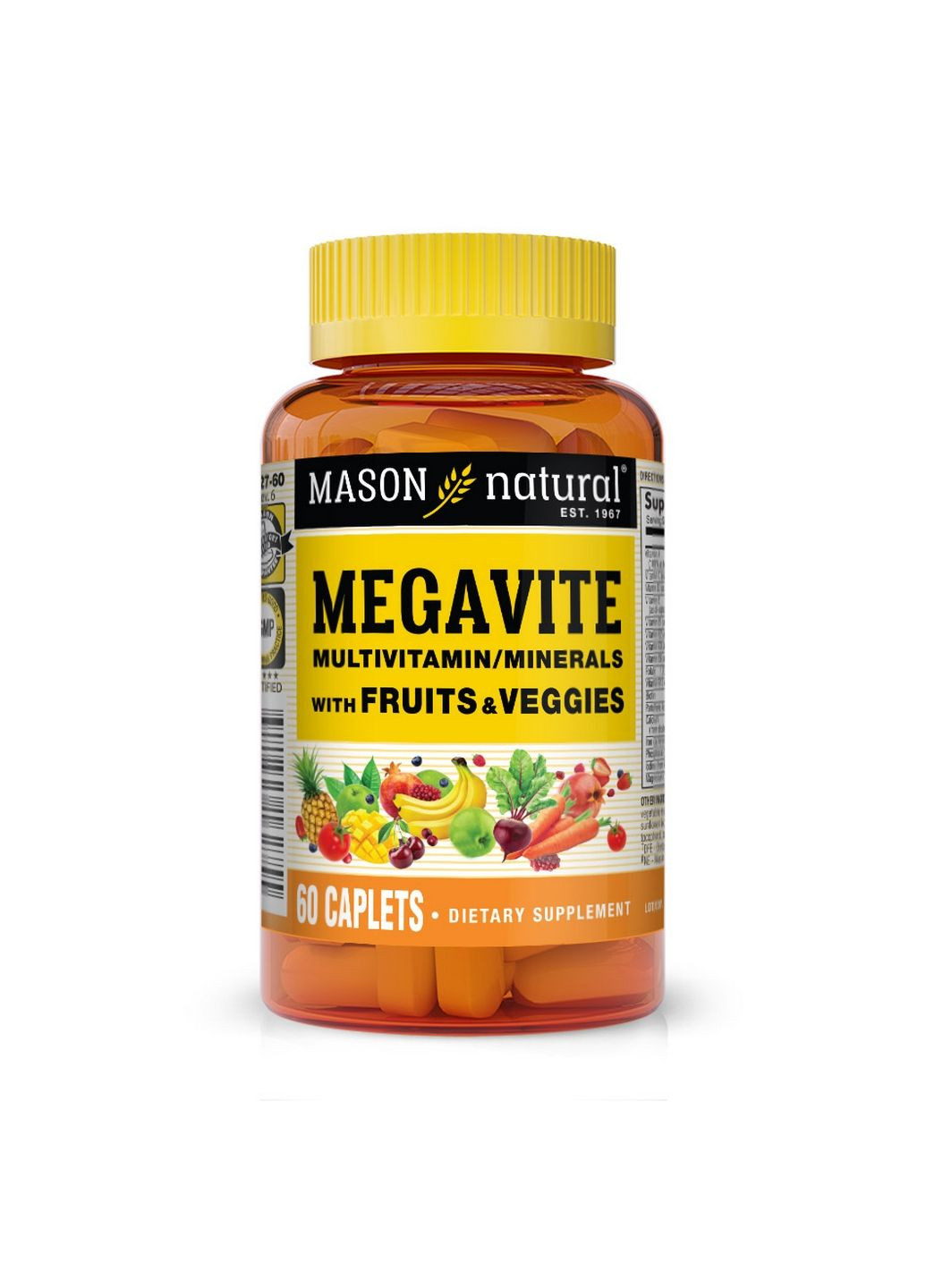 Витамины и минералы Megavite Fruits & Veggies, 60 каплет Mason Natural (293339347)