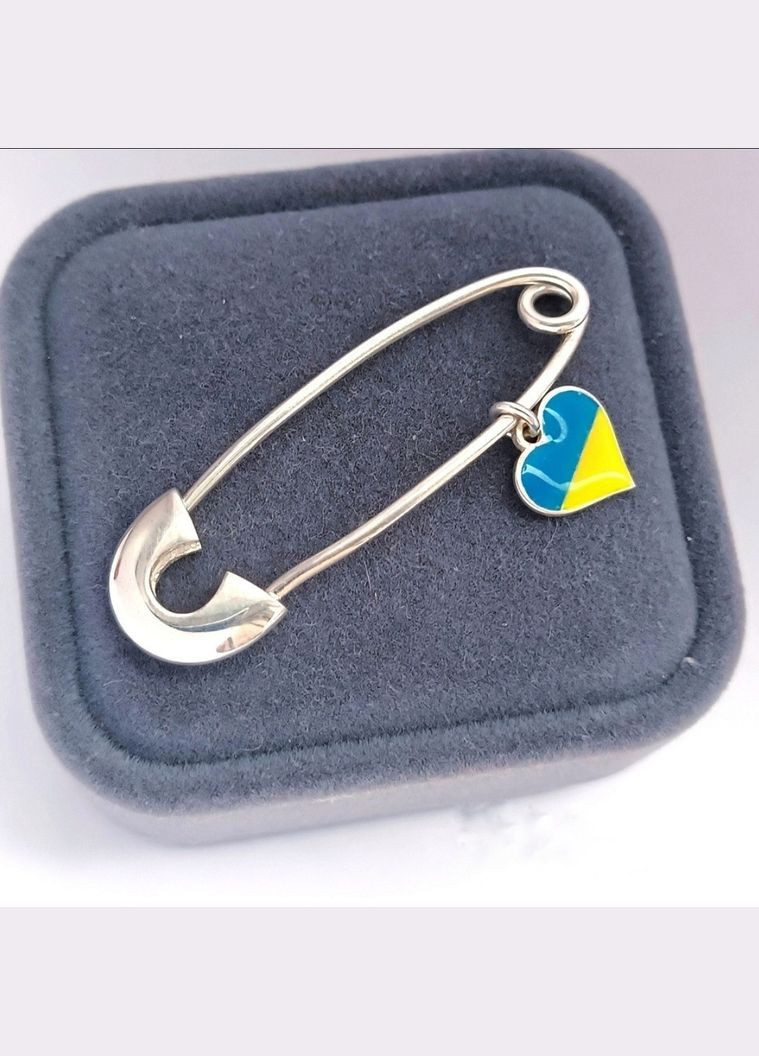 Серебряная булавка шпилька с подвеской Сердце с желтой голубой эмалью серебро 925 2018 2.26г No Brand (327878514)