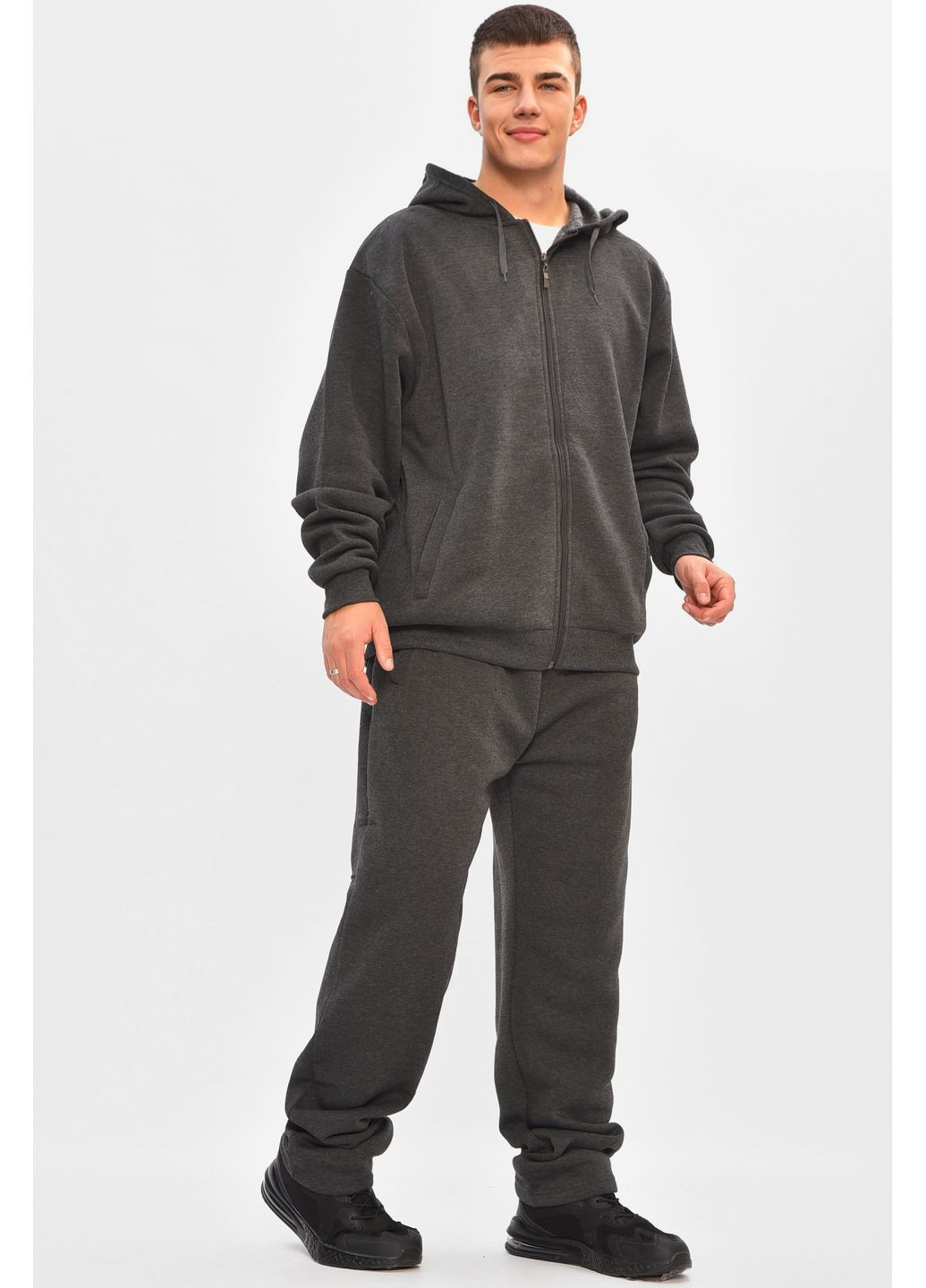 Темно-синій зимній спортивний костюм чоловічий батал на флісі темно-сірого кольору брючний Let's Shop