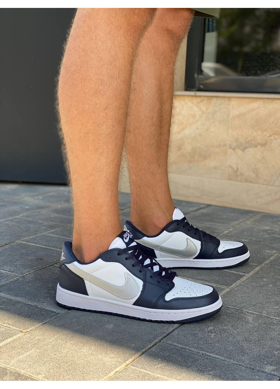 Белые демисезонные кроссовки мужские nike air jordan retro 1 low blue white silver найк аир джордан No Brand