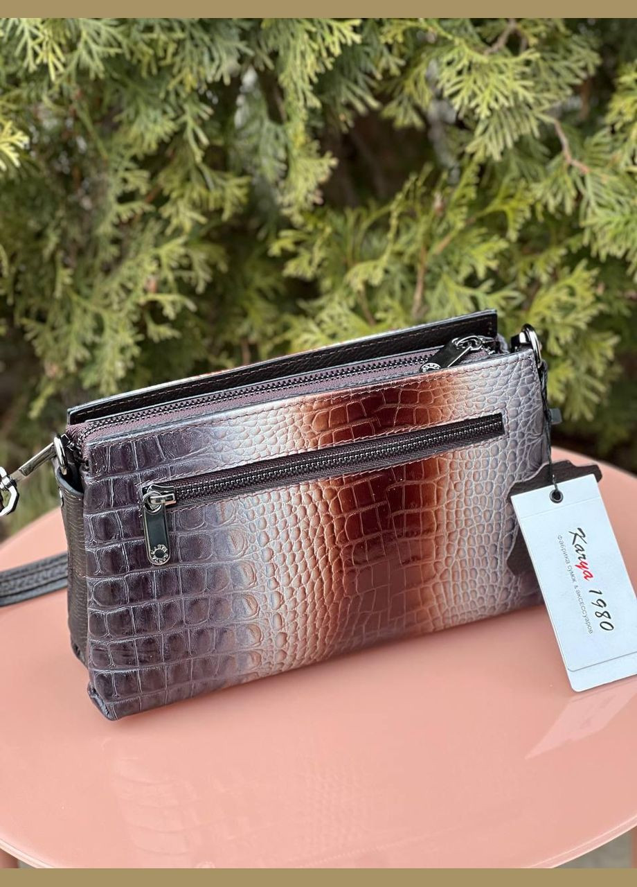 Сумка женская кросс-боди Турция натуральная на змейке кожа градиент шаго Karya (341322709)