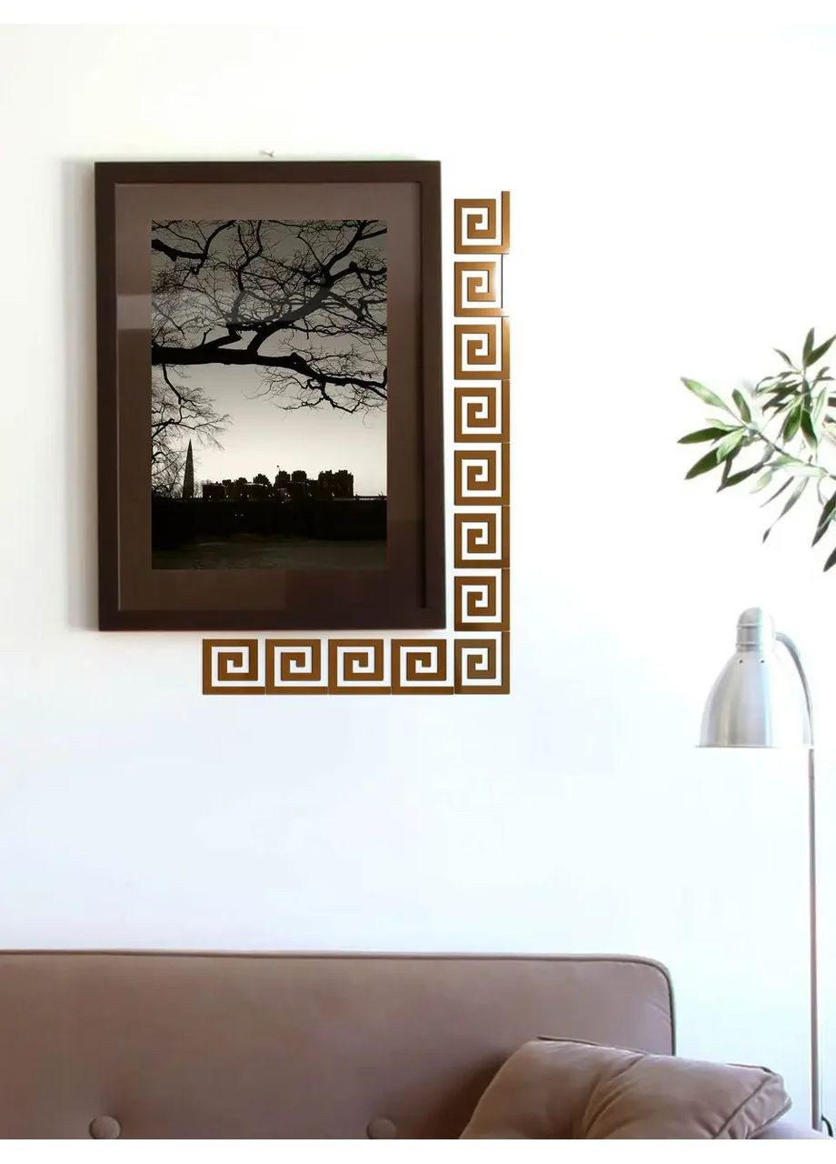 Интерьерная наклейка на стену зеркальная декоративная акриловая самоклеящаяся Меандр 12 шт. Бронза Ваша Світлість (366334610)