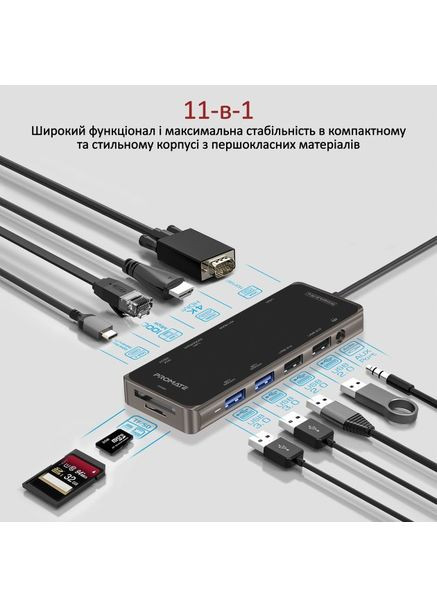 Док-станция PrimeHub-Pro 11in1 Grey (primehub-pro.grey) Promate (323581762)